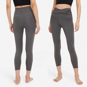 NEW Nike Twisted High Waist Active 7/8 Yoga Leggings Gray Black Polka Dots $70